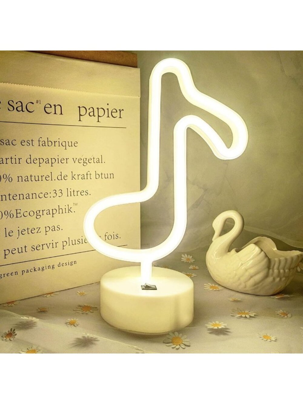 LED Musical Note Neon Lights - USB/Battery Operated, Warm White Decor